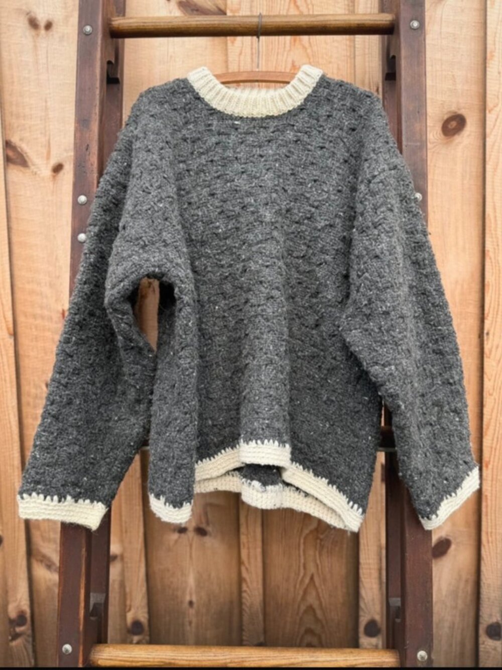 Vintage 90s Rey Wear Grey Chunky Sweater Women’s Large Wool Ecuador